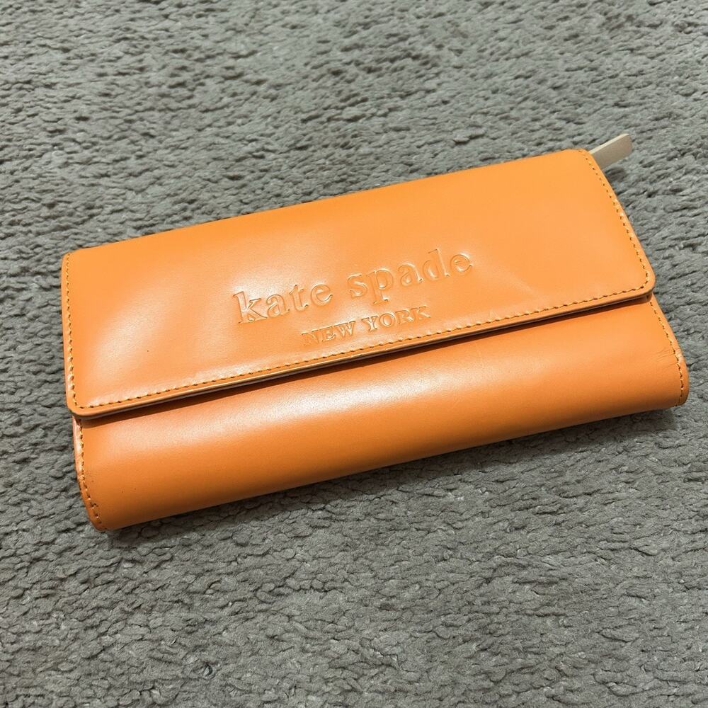 Kate Spade Orange Leather Wallet Embossed Logo